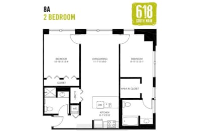 Floor Plan  Two Bedroom 2 Bath 1033 sq. ft.