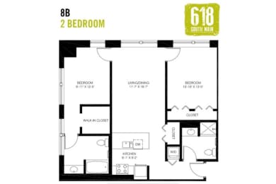 Floor Plan  Two Bedroom 2 Bath 1044 sq. ft.