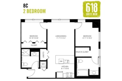 Floor Plan  Two Bedroom 2 Bath 861 sq. ft.