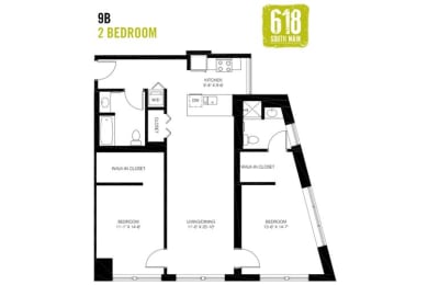 Floor Plan  Two Bedroom 2 Bath 1241 sq. ft.