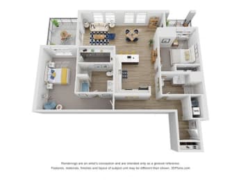 Floor Plan  a stylized floor plan is shown with a bedroom and living room