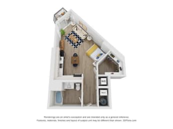 Floor Plan  a stylized floor plan with a bedroom and a living room