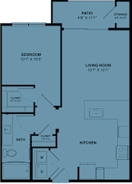 Floor Plan  1 bed 1 bath U at Bridge at Speyside Apartments, Austin, TX, 78754