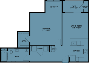 A6 1 bedroom apartment floorplan at the Park at Speyside