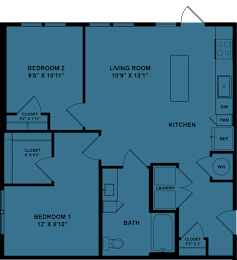 Floor Plan  A blueprint of a house layout with labeled rooms and dimensions.