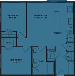 Floor Plan  A blueprint of a house layout with labeled rooms and dimensions.