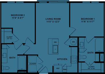 Floor Plan  A floor plan of a house with three bedrooms and a laundry room.