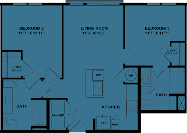 Floor Plan  A floor plan of a house with three bedrooms and a living room.