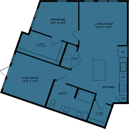 Floor Plan  A blueprint of a house layout with labeled rooms.