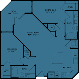 Floor Plan  A blueprint of a house layout with labeled rooms and dimensions.