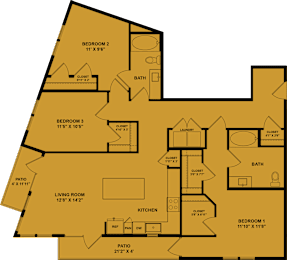 Floor Plan  A floor plan of a house with four bedrooms, a living room, a kitchen, a bath, and a laundry area.