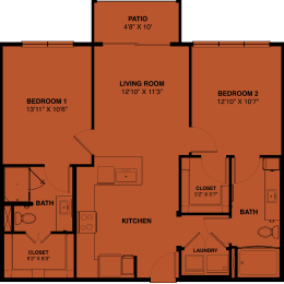 B1 2 bedroom apartment floorplan at the Park at Speyside