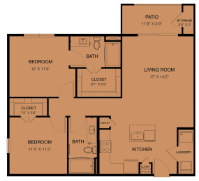 Floor Plan  B1-Travis at Three Hills Apartments in South Austin