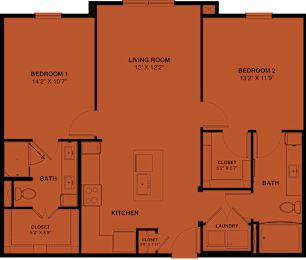 Floor Plan  2 bed 2 bath O at Bridge at Speyside Apartments, Austin, TX, 78754
