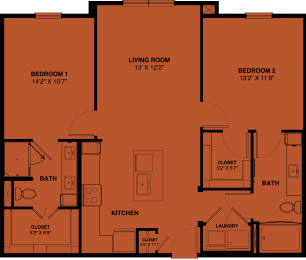 B1c 2 bedroom apartment floorplan at the Park at Speyside