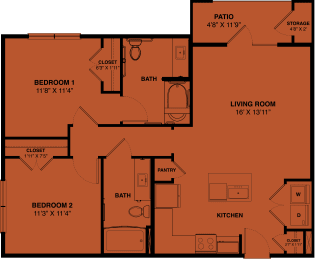 B2HC Handicap 2 bedroom apartment floorplan at the Park at Speyside