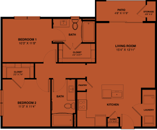 B2 2 bedroom apartment floorplan at the Park at Speyside
