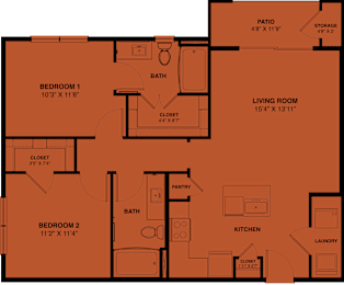 Floor Plan  2 bed 2 bath P at Bridge at Speyside Apartments, Austin, TX, 78754