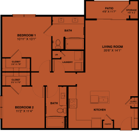 B2a 2 bedroom apartment floorplan at the Park at Speyside