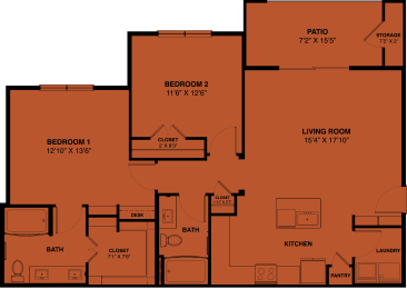 B3 2 bedroom apartment floorplan at the Park at Speyside