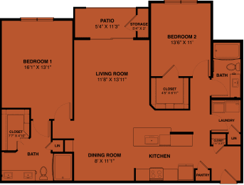B4b 2 bedroom apartment floorplan at the Park at Speyside