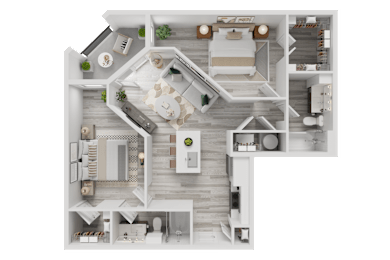 Floor Plan  A detailed 3D floor plan of a modern house layout.
