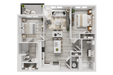 Floor Plan  A detailed 3D floor plan of a modern apartment layout.