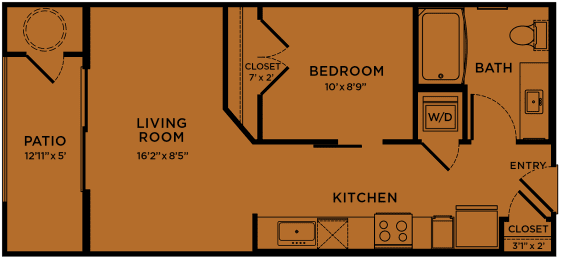 Floor Plan  E1 80% MFI affordable studio / efficiency apartment floorplan at Bridge at Paloma