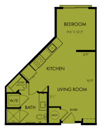 One bedroom one bath apartment floor plan 2 at Bridge at Windsor Park Apartments, Austin, TX