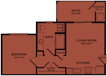 Floor Plan  E2 60% MFI affordable studio / efficiency apartment floorplan at Bridge at Paloma