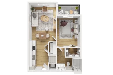 3D furnished one bedroom floor plan 1 at Matador Apartments, Austin