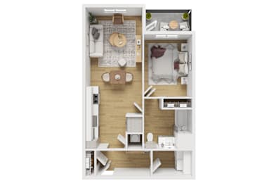 Floor Plan  3D furnished one bedroom floor plan at Matador Apartments, Texas