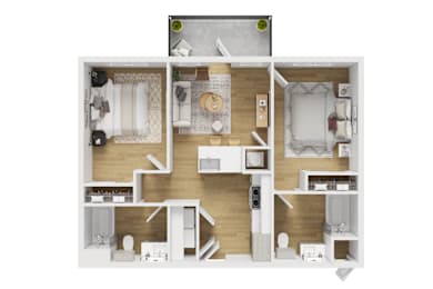 3D furnished two bedroom apartment floor plan 5 at Matador Apartments, Austin, TX
