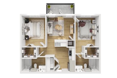 3D floor plan with two bedrooms and bathrooms 3 at Matador Apartments, Austin, 78745