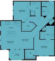 A blueprint of a house layout with labeled rooms and dimensions.