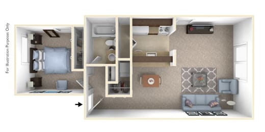 1-Bed/1-Bath, Verbena Floor Plan at The Landings, Michigan