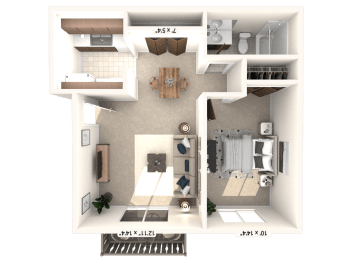 1 Bed 1 bath Floor Plan at Bavarian Village Apartments, Indianapolis, IN