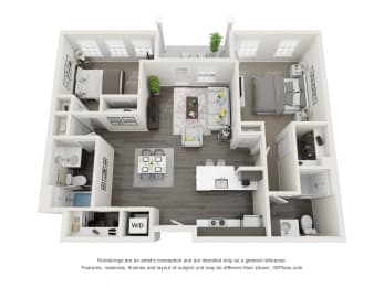 Cedar 2 Bed 2 Bath Floor Plan at Village Place Apartments, Romeoville, Illinois