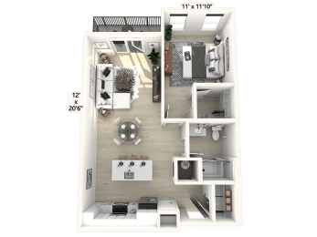 1 BD 1 BA A1 Floor Plan at Luxe 360 Apartments