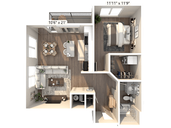 1 bedroom apartment layout at Avant