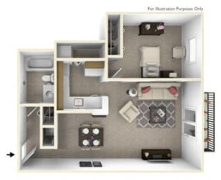 1-Bed/1-Bath, Allium Floor Plan at The Harbours Apartments, Clinton Twp