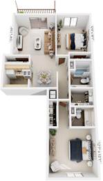 Two Bedroom, One & One-Half Bathroom Walk-Thru 3D Floor Plan at Apple Ridge Apartments in Walker, MI