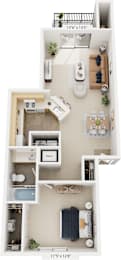 One Bedroom One Bath 2D Floor Plan at Arbor Lakes Apartments, Elkhart, IN