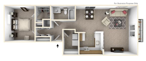 this is a photo of the floor plan of the 882 square foot 1 bedroom apartment atat The Harbours Apartments, Michigan