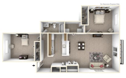 2-Bed/1-Bath, Azalea Floor Plan at The Harbours Apartments, Michigan, 48038