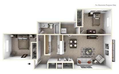 2-Bed/1-Bath, Azalea Floor Plan at The Springs Apartment Homes, Novi, MI, 48377