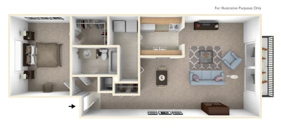 1-Bed/1-Bath, Baneberry Floor Plan at Timberlane Apartments, Peoria, 61614