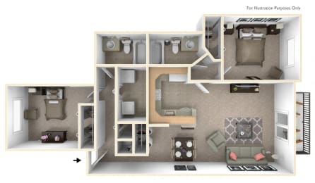 2-Bed/2-Bath, Bouvardia Floor Plan at Northport Apartments, Macomb, 48044