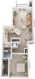 1 Bed 1 Bath One Bedroom Floor Plan at Brentwood Park Apartments, Nebraska, 68128