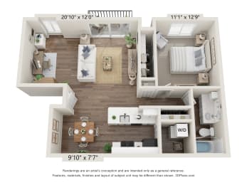 1-Bed/1-Bath, Bluebell Deluxe Floorplan at Bristol Square at Bristol Square and Golden Gate Apartments, Michigan